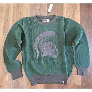 Michigan State Spartans Adult Malibu Crew Sweater Green Men's Large L Gray Logo
